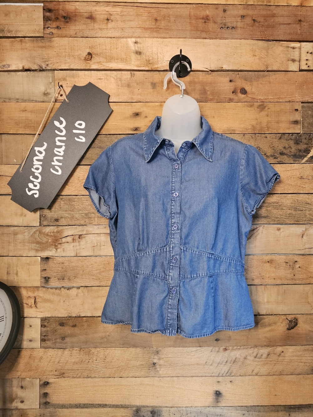 Emma James Women's Tencel Lyocell Chambray Button Up Short Sleeves Shirt Sz 12P